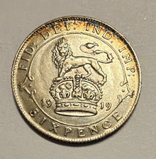 1919 Great Britain Sixpence BU King George V Rim Toned KM#818 Lion on Crown picture