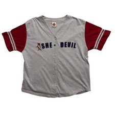 Vintage 2001 Looney Tunes She-Devil Baseball Jersey Shirt Gray Red Freeze XL picture