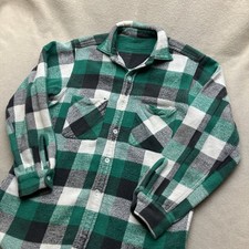 Vintage 50’s Big Mac Woven Cotton Flannel Shirt M Gusset Green Plaid Sanforized picture