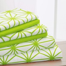 Elegant Comfort 6-Piece Cube Geometric Microfiber Sheet Set, King, Lime picture