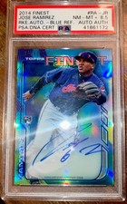 2014 Topps Finest Blue Refractor Autograph#RA-JR JOSE RAMIREZ RC  /125 PSA 8.5 picture