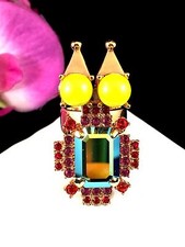 EXCEPTIONAL MAWI LONDON ROSE GOLD PLATED AB RHINESTONE SPIKES CAT FIGURAL RING picture