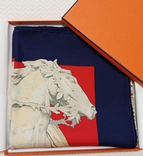 Hermes Carre 90 Silk Scarf Bartholdi Fountain Horses Near Mint with Box picture
