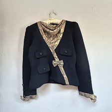 Vintage Adolfo at Saks 5th Avenue Women's Wool Boucle Knit Sweater Small Black picture