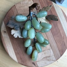 Vintage MCM Jade Quartz Stone Green Grape Cluster 7.5 Inch Carved Leave picture