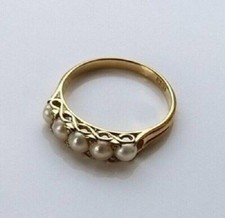 Pretty 3Ct Round Cut White Pearl Five Stone Engagement Ring 14K Yellow Gold FN picture