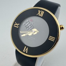 VTG Venice Quartz Watch Unisex Gold Tone Black Leather Musical Theme New Battery picture