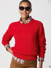 J. Crew Women's Red Crew-Neck 100% Cotton Fisherman Cable Knit Sweater L picture