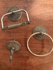 Vintage Amer Tack & Hdwe Brass Ornate Toilet Paper And Towel  Wall Hook Set picture