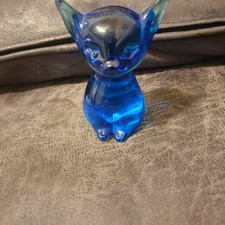 Vintage Fenton Art Glass Sitting Cat/Kitten Figurine Blue Cobalt picture