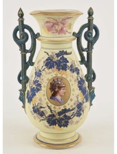 Epic Antique Paris France Tall Portrait Vase 19th c Gilt Mask Handles 17” Sevres picture