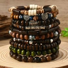 10pcs Bohemia Ethnic Beaded Bracelets For Men Vintage Multi Layer Wooden picture