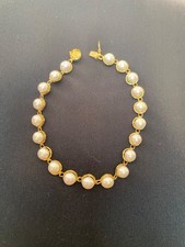 Vintage 14k  yellow  Gold White Pearl button link 8” bracelet picture