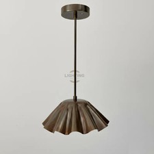 Handmade Ruffled Scalloped Pendant Light - Fluted Metal Shade Hanging Lamp Light picture