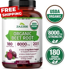 USDA Organic Beet Root 8000 mg Strength 20:1 Extract, 180 Vegan Capsules, Kosher picture