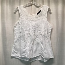 Gretty Zueger White Embroidered Cotton Sleeveless Pintuck Tank Top Womens M picture