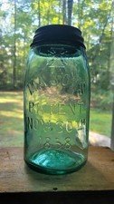 Antique Kelly Green HFJCo Cross(imposter) Over Mason's Pat... Quart  picture
