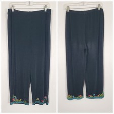 Chico's Size 3 XL Women's Travelers Cropped Embroidered Pants Acetate Slinky picture