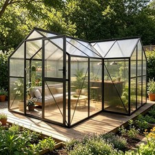 12x12ft T Shape Polycarbonate Greenhouse Aluminum Frame Roof Vent Quick Install picture