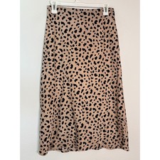 Skies Are Blue Dalmatian Print Midi Skirt Tan Black Animal Slip Skirt Medium picture