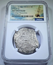 NGC Maravillas Shipwreck 1621-1656 Mexico 8 Reales 1600's Spanish Cob 8R Coin picture