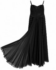 Vtg 1960s Black Chevron Pleated Watteau Train Evening Gown ILGWU Size 10 M/L picture