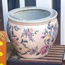 VTG Koi fish floral Chinese jardiniere porcelain Planter Pot picture