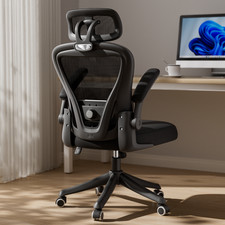 Black Computer Desk Chair Ergonomic Office Chair with Wheels Flip-Up Armrests picture