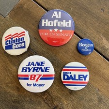 Vintage Political Campaign Button Lot Reagan Daley Byrne Clinton/ Gore Hofeld picture