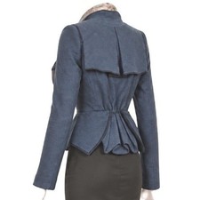 ZAC POSEN Navy Architectural Wool Corset Peplum Blazer Jacket | Sz 8 picture
