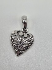 Silver Tone Heart Filigree Scroll Pendant Charm Love Theme Metal No Stone picture