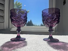 Fenton Wright Madonna Inn Goblet Rose Glasses Set of 2 Deep Purple Vintage picture