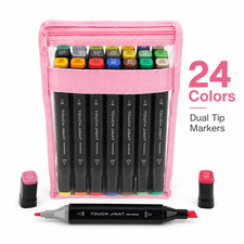 24pcs Dual Tip Coloring Marker Set, Clear Pouch, Pink picture