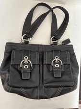 Coach Vintage Soho Black Leather Buckle Flap Shoulder Bag Contrast Stitch F08A09 picture