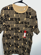 GUESS Los Angeles Men's Beige/Black Allover Logo Graphic Crew Neck T-Shirt L picture