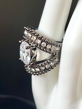 Gumetal Gold Crystal Rhinestone Pave Dome Cross Size 7 Ring picture