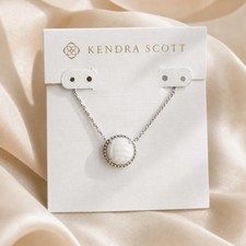 Kendra Scott Volleyball Silver-Tone Pendant Necklace White Mother-of-Pearl picture