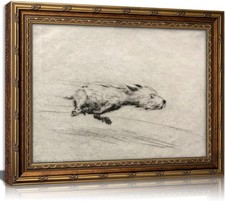 Vintage Gold Framed Antique Terrier Portrait Sketch Canvas 11x9 Wall Art picture