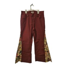 Upcycled L.L. Bean Classic Fit Pants Women’s 12 Burgundy Floral Patchwork Flare picture