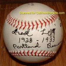 PCL FRED ORTMAN SIGNED BASEBALL Ball Vtg 1970's PORTLAND BEAVERS PITCHER 1928-33 picture