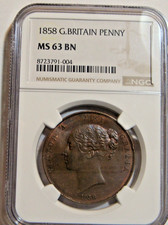 1858 Great Britain Penny NGC MS 63 BN picture