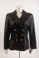 Loewe Madrid Womans Jacket Coat Blazer 44 M Black Leather Double Breasted Vtg picture