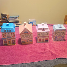 The Lenox Village 4pc Porcelain House Canisters Set w/ Lids picture