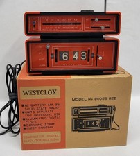Vintage WESTCLOX 80056 - Red Modular AM/FM Radio Digital Drum Roll Clock in BOX picture