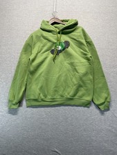 Cute Frog Skateboard Hoodie Unisex Medium Green Graphic Fleece Lined Ribbed Trim picture