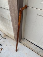 Antique Folk Art Wood Carved Walking Stick Cane With Snake And Bejeweled picture