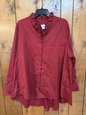 Chico’s Size 4 (20-22) Red Ruffle button up Woman’s Shirt Fall Workwear Holidays picture