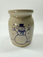 Vintage BBP Beaumont Brothers Pottery Salt Glaze Utensil Crock Snowman Christmas picture