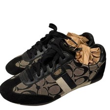 Vintage Coach Joss Black and Beige Monogram Suede Sneakers Coach logo, size 7 picture
