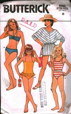 6582 Butterick Vintage SEWING Pattern Girls Swimsuit Bikini Cover Up UNCUT OOP picture
